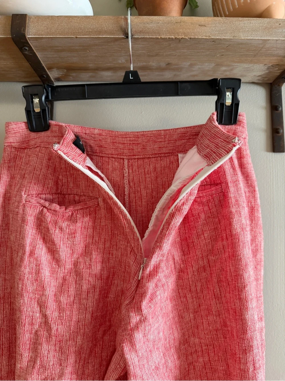 Banana Republic Women's Striped Red High-Waist Button Detail Linen Pants Size 0